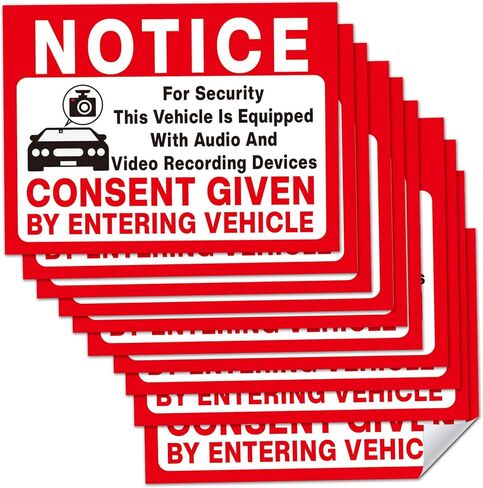 BELATASO10-Pack In Car Camera Recording Sign Stickers, Notice Vehicle is Equipped with Audio and Video Recording Devices Consent by Entering Car Sticker, 3.5"x2.5"Self Adhesive Vinyl Decal. in Saudi Arabia