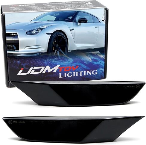 iJDMTOY JDM Style Black-Out Smoked Lens Front Side Marker Lamp Housings Compatible With 2007-up Nissan GT-R R35, Replace OEM USMD Amber Sidemarker Lamps in Kuwait