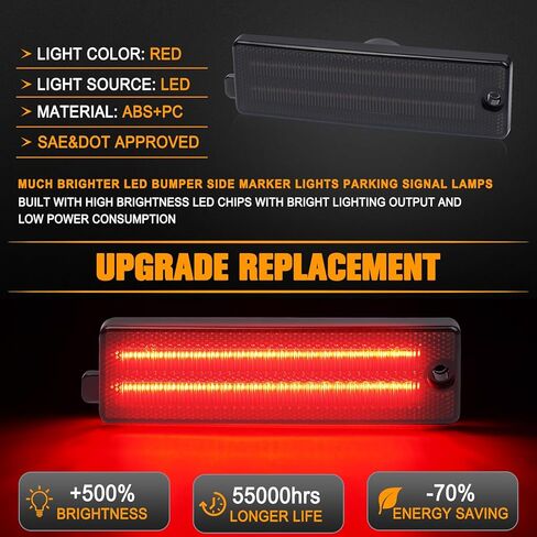 Gempro LED Side Marker Lights Compatible with 1993-2002 Chevy Camaro Red Rear Bumper Parking Signal Lamps 2PCS, Smoked Len in Kuwait
