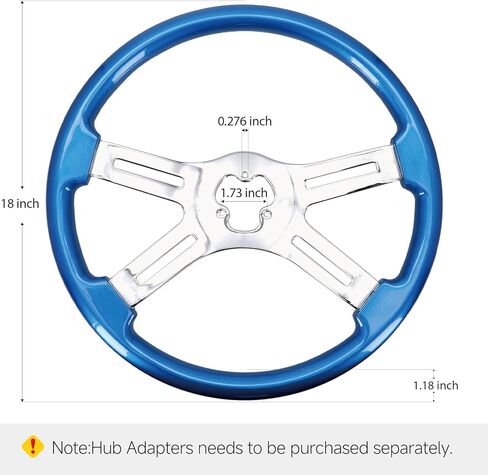 18 Inch Solid Wood Steering Wheel - For Semi-Trailers Trucks Compatible with Peterbilt Mack Kenworth Volvo Freightliner 4 Spokes Aluminum Chrome Classic Steering Wheel with Horn Button - Blue in Saudi Arabia