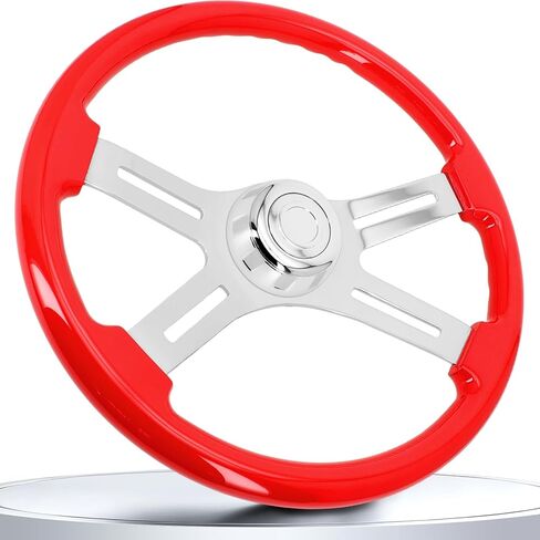 18 Inch Solid Wood Steering Wheel - For Semi-Trailers Trucks Compatible with Peterbilt Mack Kenworth Volvo Freightliner 4 Spokes Aluminum Chrome Classic Steering Wheel with Horn Button - Blue in Saudi Arabia