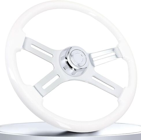 18 Inch Solid Wood Steering Wheel - For Semi-Trailers Trucks Compatible with Peterbilt Mack Kenworth Volvo Freightliner 4 Spokes Aluminum Chrome Classic Steering Wheel with Horn Button - Blue in Saudi Arabia
