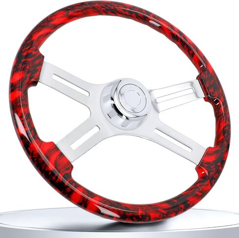 18 Inch Solid Wood Steering Wheel - For Semi-Trailers Trucks Compatible with Peterbilt Mack Kenworth Volvo Freightliner 4 Spokes Aluminum Chrome Classic Steering Wheel with Horn Button - Blue in Saudi Arabia