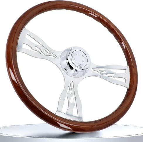 18 Inch Solid Wood Steering Wheel - For Semi-Trailers Trucks Compatible with Peterbilt Mack Kenworth Volvo Freightliner 4 Spokes Aluminum Chrome Classic Steering Wheel with Horn Button - Blue in Saudi Arabia