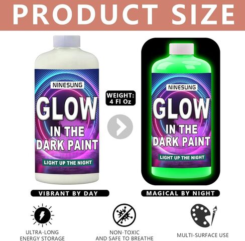 Glow in The Dark Paint, Bright Colors 120ml/4oz Blacklight Paint's, White (Glows Green) Craft Paints, Acrylic Glow Fluorescent Paint Perfect for Art Painting (White (Glows Green),4 Fl Oz) in Saudi Arabia