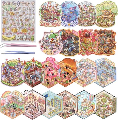 20 Sets of DIY 3D Sticker Scene, Cute Kawaii Cartoon Mini Room Scene Stickers for Kids, Sticker Therapy Scenes for Adult,Make Your Own Miniature House Stickers for Stress Relief Pass The Time in Saudi Arabia