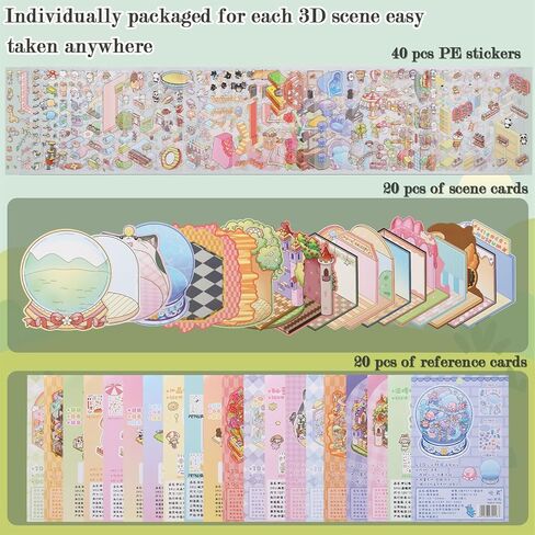 20 Sets of DIY 3D Sticker Scene, Cute Kawaii Cartoon Mini Room Scene Stickers for Kids, Sticker Therapy Scenes for Adult,Make Your Own Miniature House Stickers for Stress Relief Pass The Time in Saudi Arabia