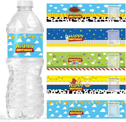 Story Inspired Happy Birthday Water Bottle Labels, 30 Pcs Waterproof Bottle Wrappers for Birthday Party Decorations, Cowboy,Space Themed Bottle Stickers,5 Styles in Saudi Arabia