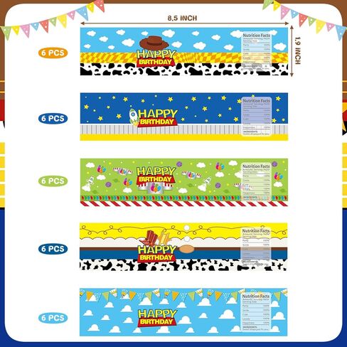 Story Inspired Happy Birthday Water Bottle Labels, 30 Pcs Waterproof Bottle Wrappers for Birthday Party Decorations, Cowboy,Space Themed Bottle Stickers,5 Styles in Saudi Arabia