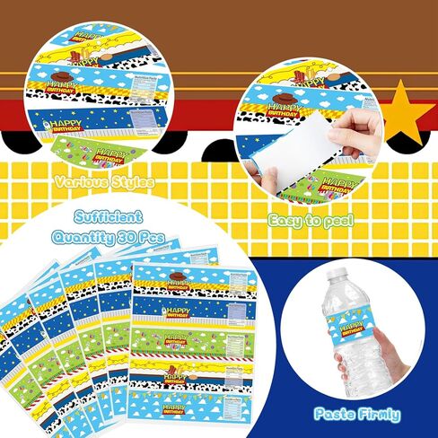 Story Inspired Happy Birthday Water Bottle Labels, 30 Pcs Waterproof Bottle Wrappers for Birthday Party Decorations, Cowboy,Space Themed Bottle Stickers,5 Styles in Saudi Arabia