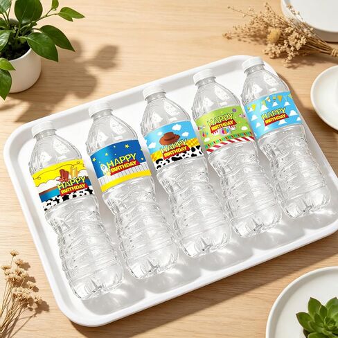 Story Inspired Happy Birthday Water Bottle Labels, 30 Pcs Waterproof Bottle Wrappers for Birthday Party Decorations, Cowboy,Space Themed Bottle Stickers,5 Styles in Saudi Arabia