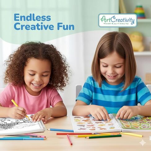 ArtCreativity Sticker Activity Book for Girls – 600+ Stickers, 12 Creative Scenes & Coloring Pages – Screen-Free Travel Activity – Craft Gift for Girls 4-8 in Kuwait