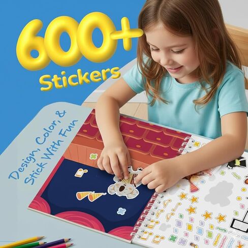 ArtCreativity Sticker Activity Book for Girls – 600+ Stickers, 12 Creative Scenes & Coloring Pages – Screen-Free Travel Activity – Craft Gift for Girls 4-8 in Kuwait