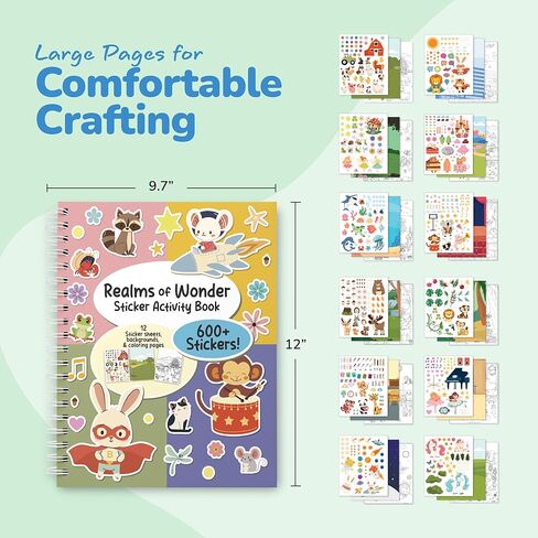ArtCreativity Sticker Activity Book for Girls – 600+ Stickers, 12 Creative Scenes & Coloring Pages – Screen-Free Travel Activity – Craft Gift for Girls 4-8 in Kuwait