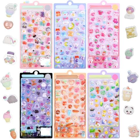 6 Sheets 3D Puffy Stickers Kawaii Resin Decorative Stickers Butterfly Flower Animal Cute Sticker Decorative Resin Sticker for Scrapbooking Notebook Journals Laptops Phone Case in Saudi Arabia