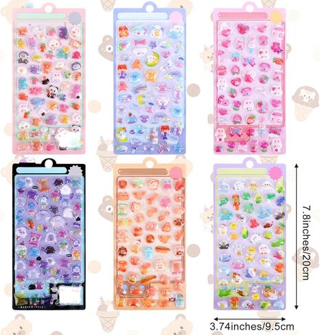 6 Sheets 3D Puffy Stickers Kawaii Resin Decorative Stickers Butterfly Flower Animal Cute Sticker Decorative Resin Sticker for Scrapbooking Notebook Journals Laptops Phone Case in Saudi Arabia