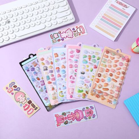 6 Sheets 3D Puffy Stickers Kawaii Resin Decorative Stickers Butterfly Flower Animal Cute Sticker Decorative Resin Sticker for Scrapbooking Notebook Journals Laptops Phone Case in Saudi Arabia