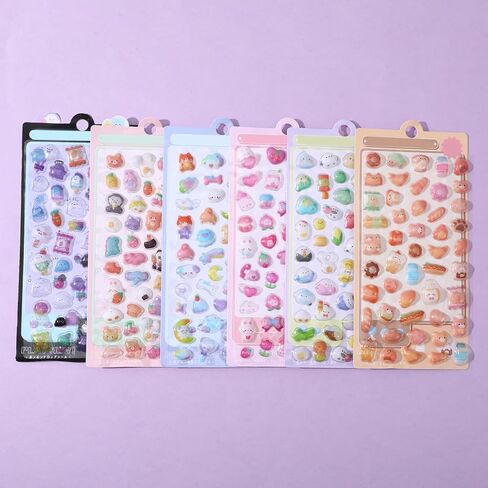6 Sheets 3D Puffy Stickers Kawaii Resin Decorative Stickers Butterfly Flower Animal Cute Sticker Decorative Resin Sticker for Scrapbooking Notebook Journals Laptops Phone Case in Saudi Arabia