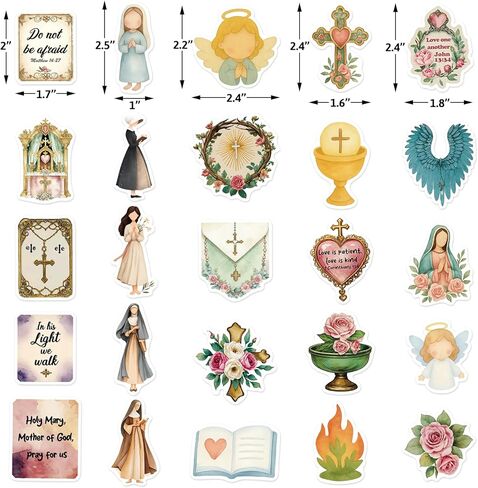 Fancy Land Catholicism Stickers 50Pcs Waterproof Religious Sticker for Kids Adults Bible Jesus Mary Saint Vinyl Decals for Water Bottle Laptop Decorations Gifts in Kuwait