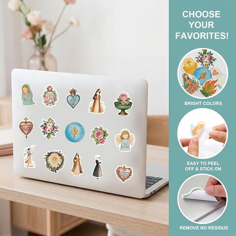 Fancy Land Catholicism Stickers 50Pcs Waterproof Religious Sticker for Kids Adults Bible Jesus Mary Saint Vinyl Decals for Water Bottle Laptop Decorations Gifts in Kuwait