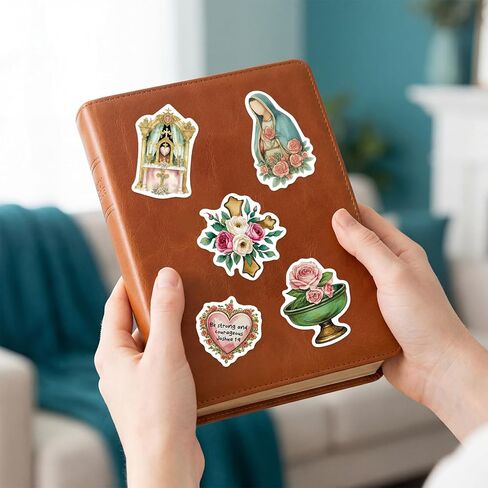 Fancy Land Catholicism Stickers 50Pcs Waterproof Religious Sticker for Kids Adults Bible Jesus Mary Saint Vinyl Decals for Water Bottle Laptop Decorations Gifts in Kuwait