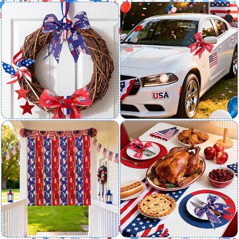 250th Anniversary 4th of July Ribbon, Red White Blue Patriotic Ribbon for Crafts, 2 Rolls USA Flag Stars and Stripes Wired Independence Day Memorial Day Tree Decoration Gift Wrapping Bow Wreaths DIY in Kuwait