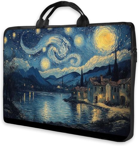 Van Gogh Starry Night Laptop Sleeve, 15 Inch Impressionist Art Computer Carrying Case, Oil Painting Style Notebook Bag with Handle, Aesthetic Artistic Gift for Her Him in Kuwait