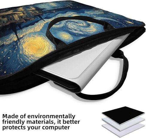 Van Gogh Starry Night Laptop Sleeve, 15 Inch Impressionist Art Computer Carrying Case, Oil Painting Style Notebook Bag with Handle, Aesthetic Artistic Gift for Her Him in Kuwait