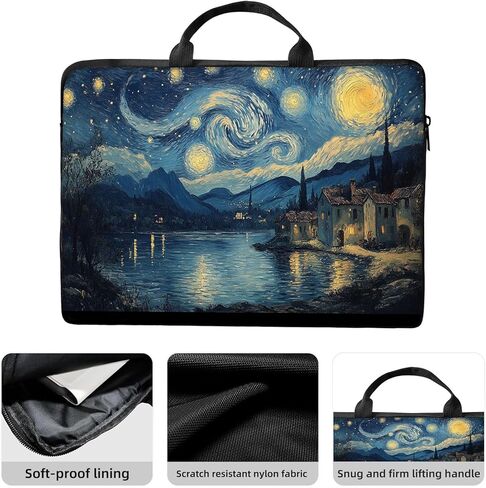 Van Gogh Starry Night Laptop Sleeve, 15 Inch Impressionist Art Computer Carrying Case, Oil Painting Style Notebook Bag with Handle, Aesthetic Artistic Gift for Her Him in Kuwait