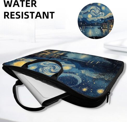 Van Gogh Starry Night Laptop Sleeve, 15 Inch Impressionist Art Computer Carrying Case, Oil Painting Style Notebook Bag with Handle, Aesthetic Artistic Gift for Her Him in Kuwait