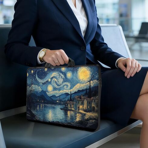 Van Gogh Starry Night Laptop Sleeve, 15 Inch Impressionist Art Computer Carrying Case, Oil Painting Style Notebook Bag with Handle, Aesthetic Artistic Gift for Her Him in Kuwait