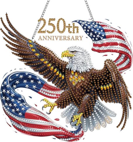 Kaliosy Sun Catcher Eagle Patriotic Window Hanging - 4th of July, 250th Anniversary, Memorial Day Diamond Art Ornament, Acrylic Board Diamond Painting for Home Classroom Garden Indoor Decor 8x8 inch in Kuwait