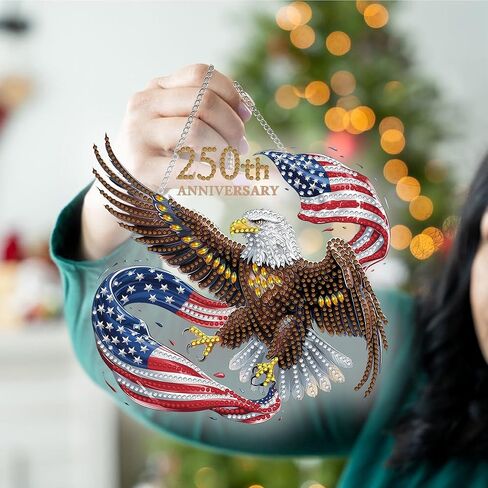 Kaliosy Sun Catcher Eagle Patriotic Window Hanging - 4th of July, 250th Anniversary, Memorial Day Diamond Art Ornament, Acrylic Board Diamond Painting for Home Classroom Garden Indoor Decor 8x8 inch in Kuwait