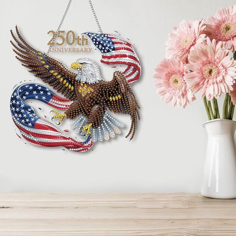 Kaliosy Sun Catcher Eagle Patriotic Window Hanging - 4th of July, 250th Anniversary, Memorial Day Diamond Art Ornament, Acrylic Board Diamond Painting for Home Classroom Garden Indoor Decor 8x8 inch in Kuwait