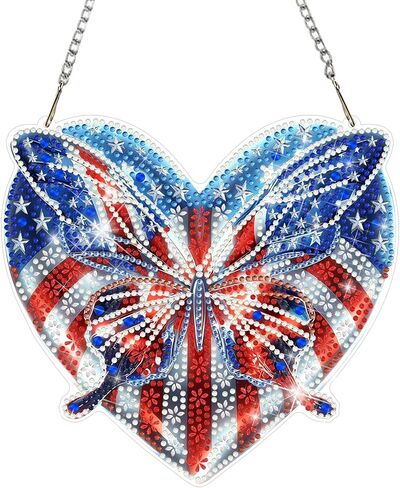 4TH of July Diamond Art Hanging Kit for Adult, Butterfly Diamond Art Hanging Kit,Patriotic DIY Diamond Art, Independence Day Diamond Art Suncatcher, Window Pendants Garden Wall Hanging Ornament in Saudi Arabia