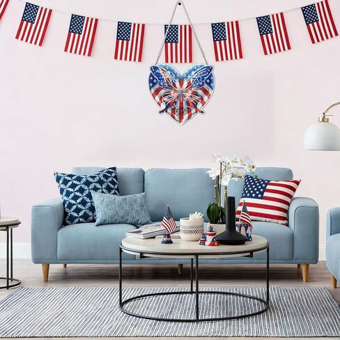 4TH of July Diamond Art Hanging Kit for Adult, Butterfly Diamond Art Hanging Kit,Patriotic DIY Diamond Art, Independence Day Diamond Art Suncatcher, Window Pendants Garden Wall Hanging Ornament in Saudi Arabia