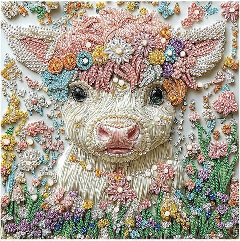 DIADAY 5D Highland Cow Diamond Art Painting Kits for Adults, DIY Crystal Special Shape Diamond Art Kits Cow, Partial Drill Diamond Dot Crafts Home Wall Decor Gift 12x12 Inches Animal in Saudi Arabia