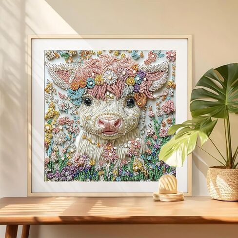 DIADAY 5D Highland Cow Diamond Art Painting Kits for Adults, DIY Crystal Special Shape Diamond Art Kits Cow, Partial Drill Diamond Dot Crafts Home Wall Decor Gift 12x12 Inches Animal in Saudi Arabia