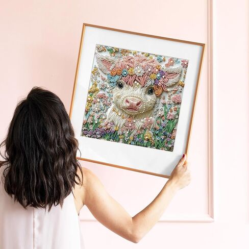 DIADAY 5D Highland Cow Diamond Art Painting Kits for Adults, DIY Crystal Special Shape Diamond Art Kits Cow, Partial Drill Diamond Dot Crafts Home Wall Decor Gift 12x12 Inches Animal in Saudi Arabia