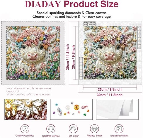 DIADAY 5D Highland Cow Diamond Art Painting Kits for Adults, DIY Crystal Special Shape Diamond Art Kits Cow, Partial Drill Diamond Dot Crafts Home Wall Decor Gift 12x12 Inches Animal in Saudi Arabia