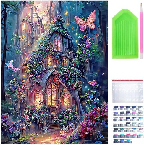 Diamond Art Painting, DIY Treehouse Round Diamond Painting Kits for Adults Beginners, Crystal Rhinestones for Home Wall Decoration Gift,30x40cm/11.8×15.7in in Kuwait