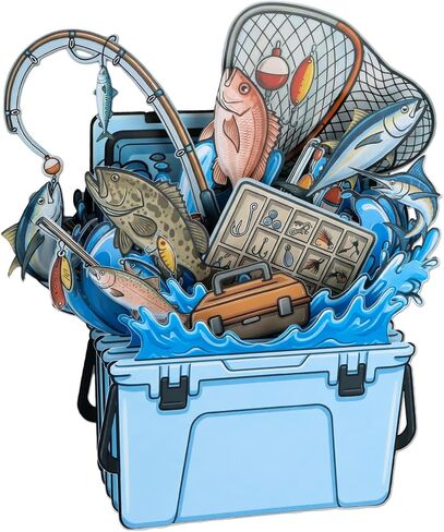 FaCraft Fathers Day Card, 3D 5-Layer Handmade Fishing Pop Up Dad Birthday Card for Man Dad Husband Fisherman - Large 8x8 Tackle Box Diorama with 2 Message Inserts & White Pearlescent Envelope & Seal in Kuwait
