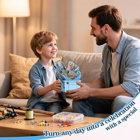 FaCraft Fathers Day Card, 3D 5-Layer Handmade Fishing Pop Up Dad Birthday Card for Man Dad Husband Fisherman - Large 8x8 Tackle Box Diorama with 2 Message Inserts & White Pearlescent Envelope & Seal in Kuwait