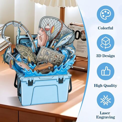 FaCraft Fathers Day Card, 3D 5-Layer Handmade Fishing Pop Up Dad Birthday Card for Man Dad Husband Fisherman - Large 8x8 Tackle Box Diorama with 2 Message Inserts & White Pearlescent Envelope & Seal in Kuwait