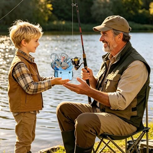 FaCraft Fathers Day Card, 3D 5-Layer Handmade Fishing Pop Up Dad Birthday Card for Man Dad Husband Fisherman - Large 8x8 Tackle Box Diorama with 2 Message Inserts & White Pearlescent Envelope & Seal in Kuwait