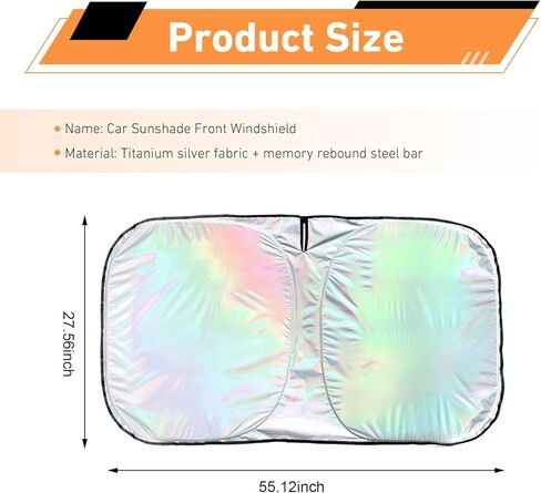 WZP Car Windshield Sun Shade, Iridescent Color Car Windshield Sunshade, Foldable Sunshade with Metal Frame, Universal Reflective Sun Visor Shade for Cars, Trucks,SUVs (55.1 * 27.5inch) in Saudi Arabia
