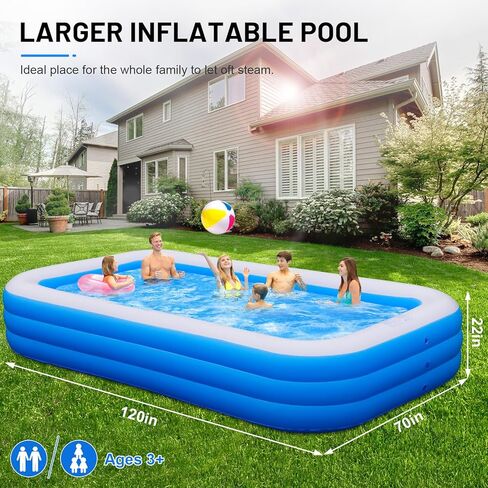 Large Inflatable Pool for Adults, 120"x70"x22" Oversized Thickened Blow Up Pool for Family, Full-Sized Swimming Pool for Backyard, Garden and Outdoor Fun in Saudi Arabia
