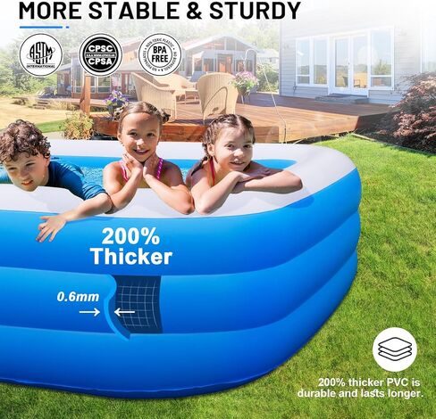 Large Inflatable Pool for Adults, 120"x70"x22" Oversized Thickened Blow Up Pool for Family, Full-Sized Swimming Pool for Backyard, Garden and Outdoor Fun in Saudi Arabia