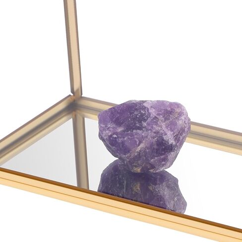 JUXYES 4 Tiers Tabletop Brass Glass Rock Display Case with Latch Door, Modern Clear Rocks Display Case Box with Mirror Bottom, Gold Dust Proof Case for Collectible, Mineral Crystal, Stones in Kuwait