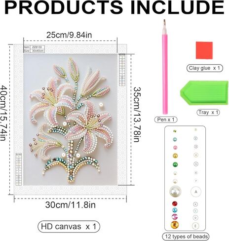 WSLWXSHM Pearl Diamond Painting Kits for Adults Lily, 5D Special Shape Diamond Art Kits for Beginners, Crystal Rhinestones Diamond Painting for Home Wall Decoration Gift 12×16inch/30×40cm Flower in Kuwait